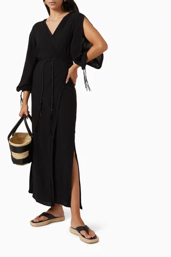 Cahkiy Maxi Wrap Dress in Cotton-jute