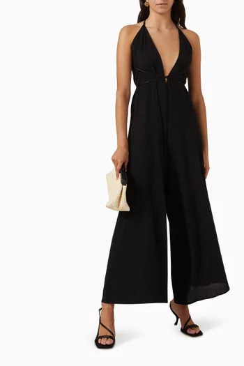 Pakkun Plunge-neck Jumpsuit in Cotton-gauze