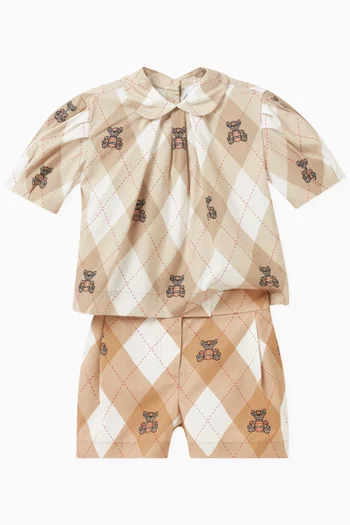 Argyle-pattern Thomas Bear-print Shorts in Cotton