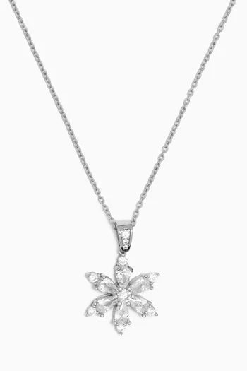 Flower Crystal Pendant Necklace in Sterling Silver