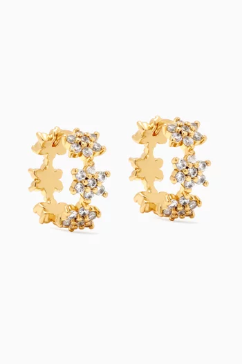 Crystal Flower Huggie Earrings in Gold-plated Brass