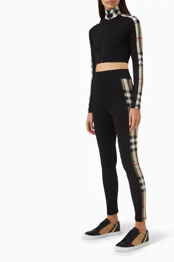 Check Trim Cropped Zip Top in Stretch Nylon