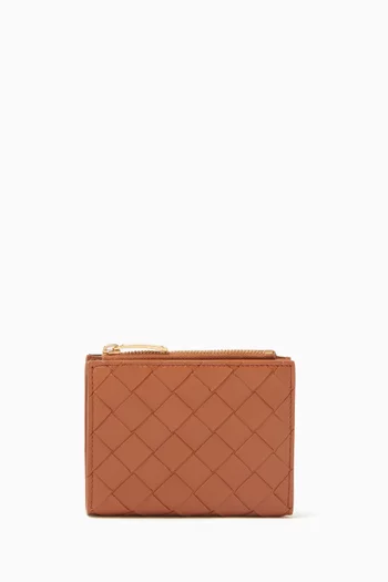 Bi-fold Zip Wallet in Intrecciato Leather