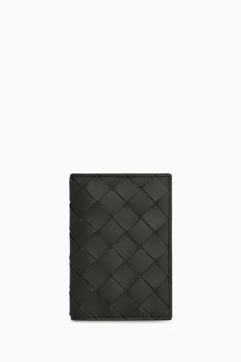 Flap Card Case in Intrecciato Leather