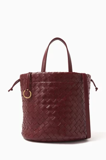 Small Castello Bucket Bag in Intreccio Leather