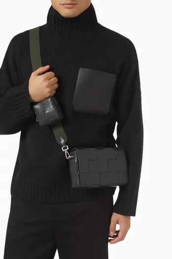 Medium Cassette Crossbody Bag in Intreccio Calf Leather