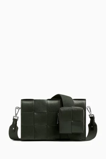 Medium Cassette Crossbody Bag in Intreccio Calf Leather