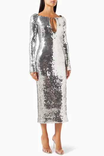 Solare Sequin Embellished Midi Dress in Nylon