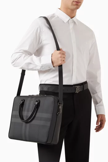 Check Logo Plaque Briefcase in Coated Canvas
