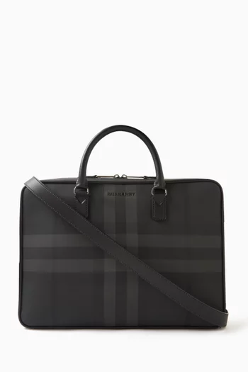 Check Logo Plaque Briefcase in Coated Canvas