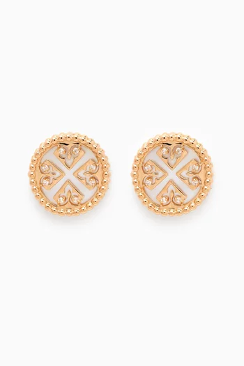Lace Petite Mother of Pearl & Diamond Stud Earrings in 18kt Yellow Gold