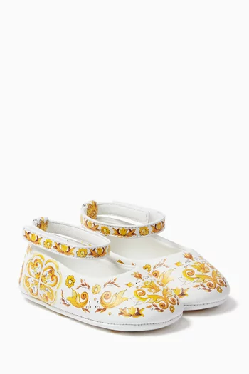 Maiolica-print Ballerina Flats in Leather