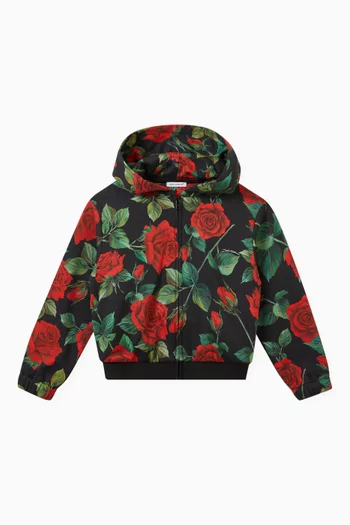Roses Print Hoodie in Cotton Jersey