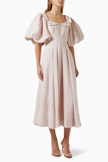 Jessica Frill Midi Dress in Linen-blend
