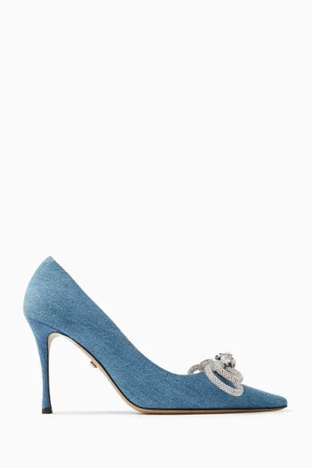 Double Bow 95 Pumps in Denim