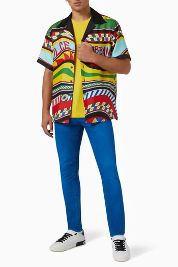 Carretto Print Hawaiian Shirt in Silk Twill