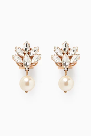 Floral Cluster Pearl Drop Earrings in Gold-plated Brass