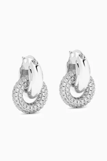 Pave Interlock Hoop Earrings in Silver-plated Brass