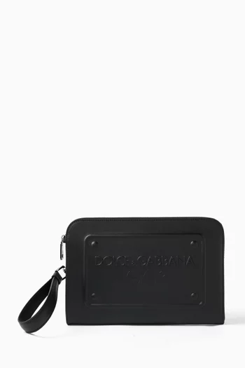 Logo Pouch in Calfskin Leather
