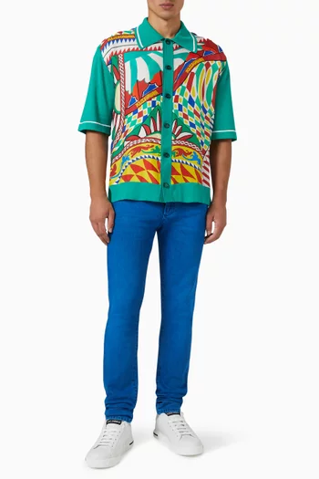 Carretto Print Shirt in Silk-cotton Blend Knit