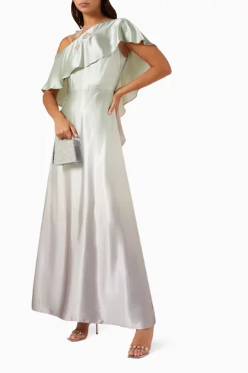 Ruffled Ombré Maxi Dress in Satin