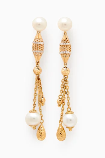 Kiku Freshwater Pearl Charm Drop Earrings in 18kt Gold