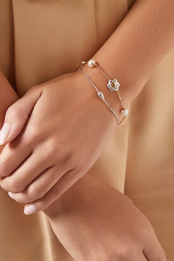 Kiku Freshwater Pearl Charm Double-chain Bracelet in 18kt Gold