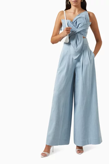 Logan Wide-leg Pleated Pants in Chambray