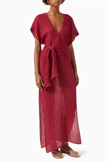 Plumeria Belted Dress in Linen-blend