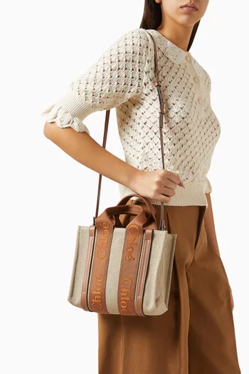 Small Woody Tote Bag in Linen Canvas