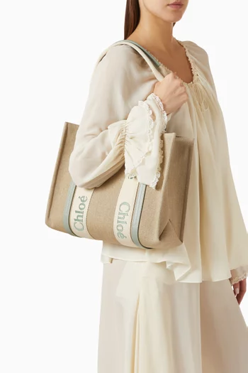 Woody Medium Tote Bag in Linen Canvas