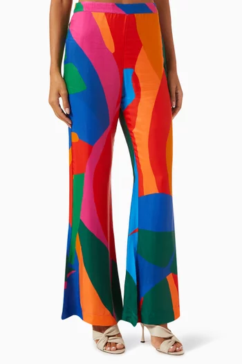 Colourful Leaves Pants in Satin