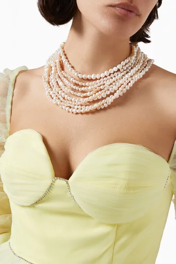Elisa Stacked Pearl Necklace in 24kt Gold-plated Brass