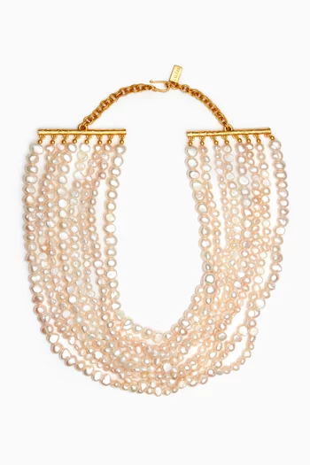 Elisa Stacked Pearl Necklace in 24kt Gold-plated Brass