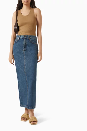 Straight Denim Maxi Skirt in Cotton