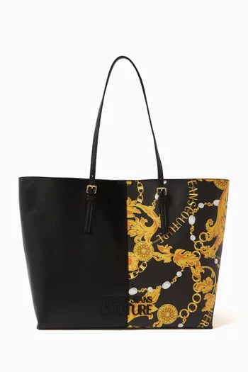 Medium Rock-cut Tote Bag in Chain Couture-print Faux Leather