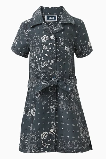 All-over Print Paisley Shirt Dress in Cupro-linen