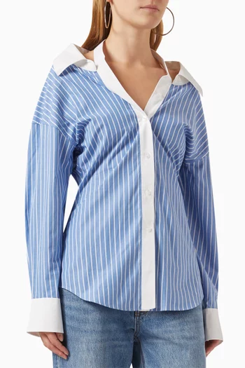 Striped Split-collar Shirt in Cotton-poplin