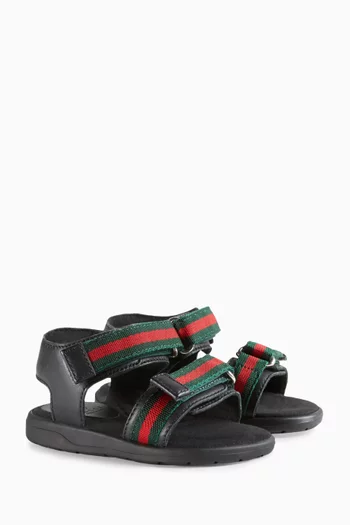 Web-stripes Sandals in Leather