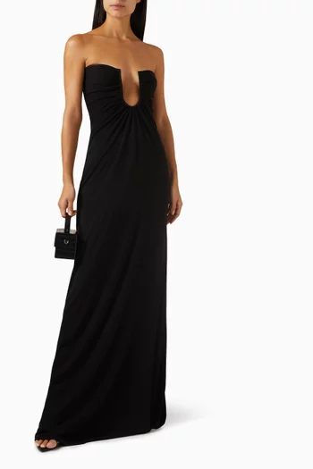 Arced Palm Strapless Maxi Dress in Viscose