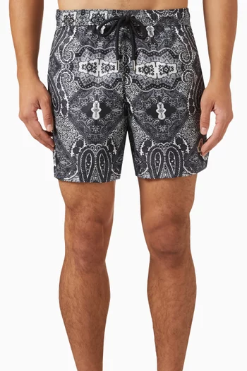 Bandana Print Swim Shorts in Nylon