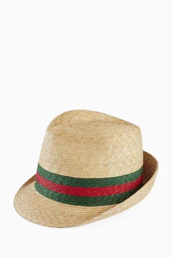 Striped Fedora Hat in Woven Straw