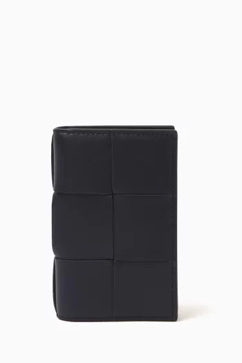 Flap Card Case in Intreccio Leather
