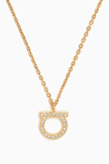 Gancini Crystal Pendant Necklace in Gold-toned Brass