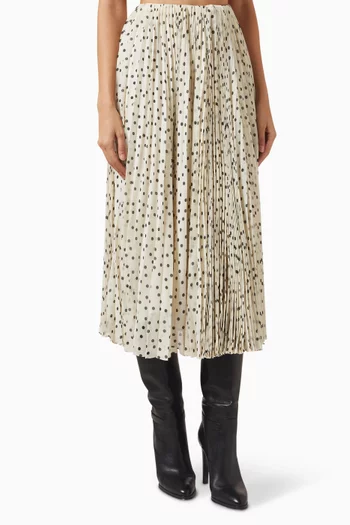 Pleated Polka-dot Print Midi Skirt in Georgette