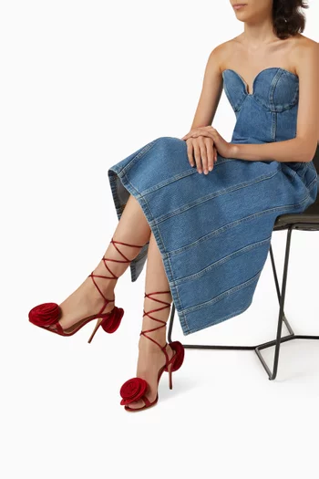 Flower Lace Up 105 Sandals in Satin