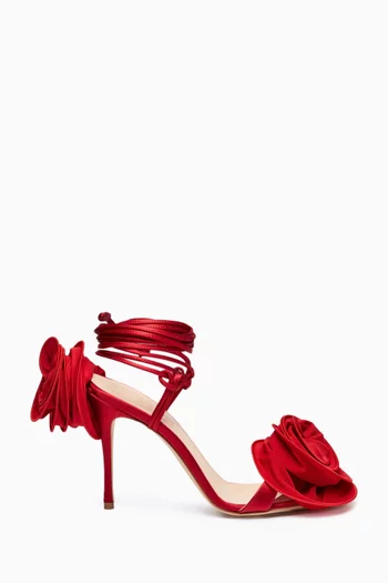 Flower Lace Up 105 Sandals in Satin