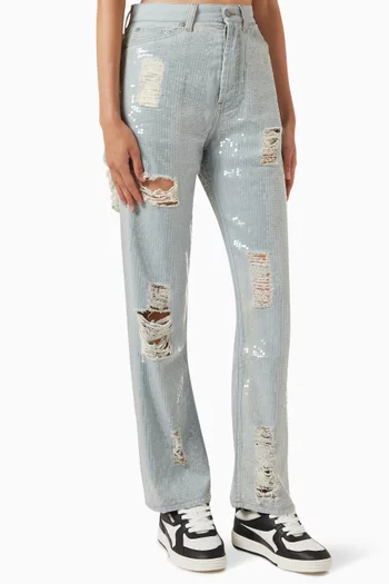 Sequin-embellished Destroyed Jeans