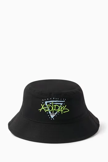 Graphic Logo Print Bucket Hat in Cotton Twill