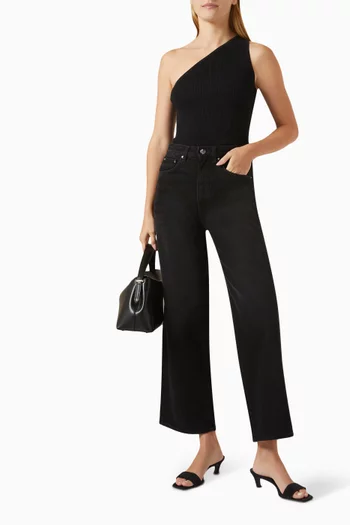 One-shoulder Ribbed Top in Viscose Blend